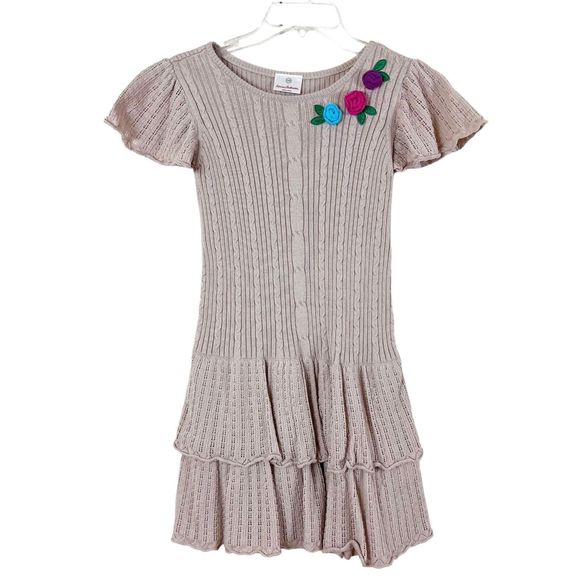 Hanna Andersson Girls 9-10 (140) Gabriella Tiered Sweater Dress S/S Flutter